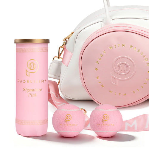 Pelotas de pádel rosa premium PADELÍSIMA con logo dorado