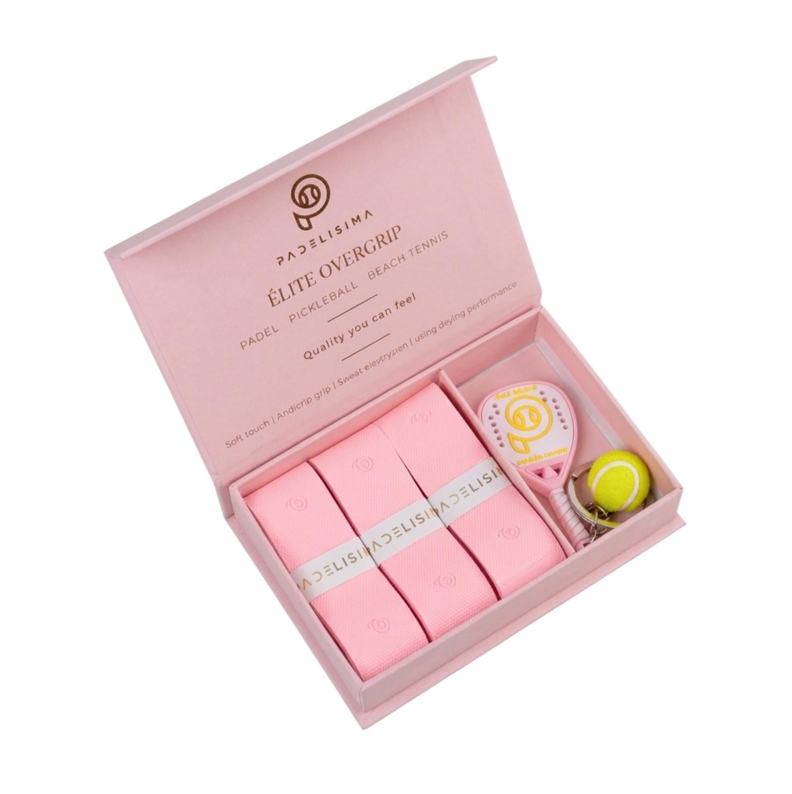 PADELISIMA Elite Pink Overgrip Box | Pack Premium 3 Overgrips + LLavero Exclusivo