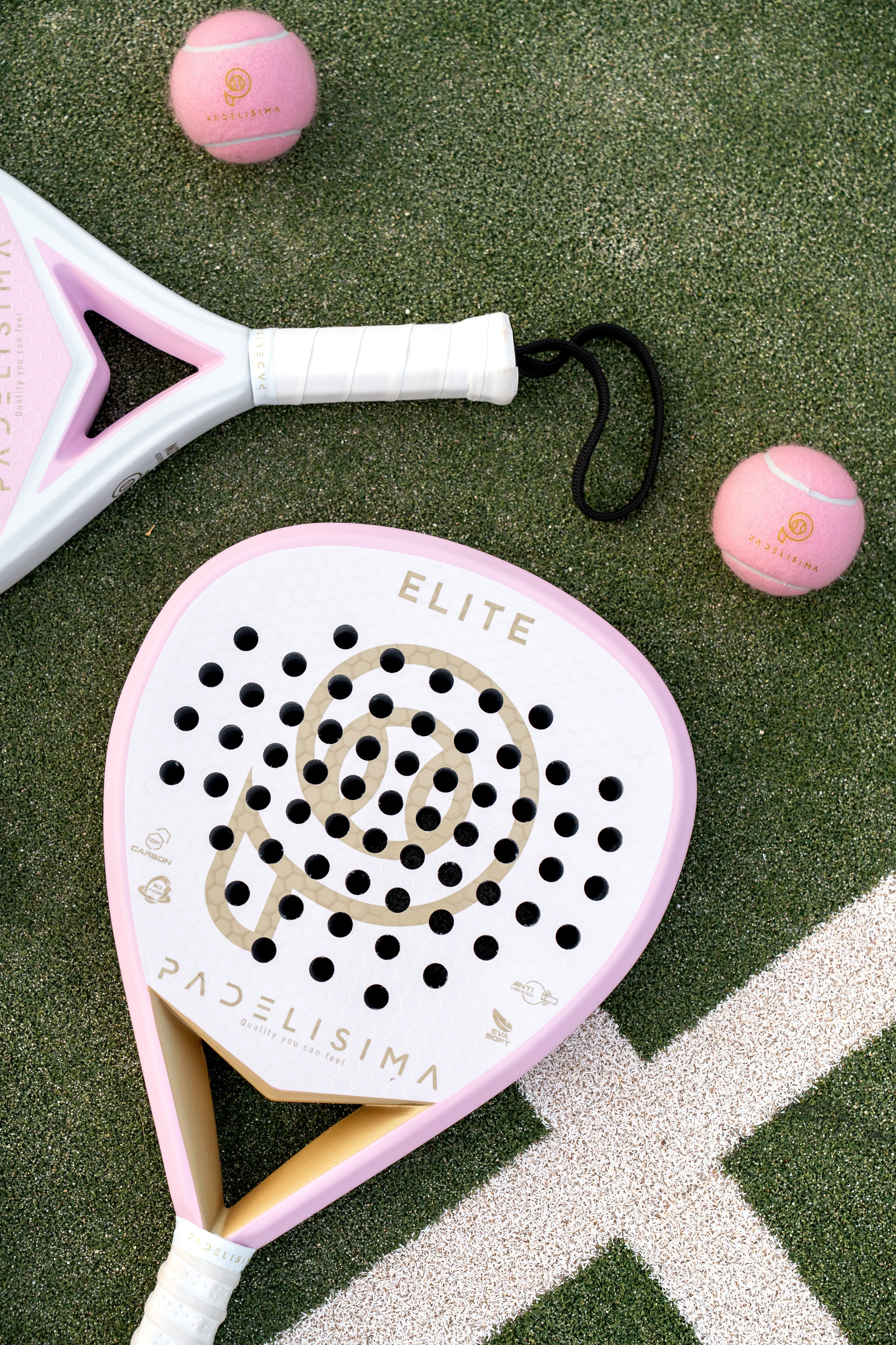 Pala de pádel de mujer PADELISIMA ELITE 12K en blanco perla con logos dorados