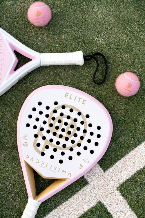 Pala de pádel de mujer PADELISIMA ELITE 12K en blanco perla con logos dorados